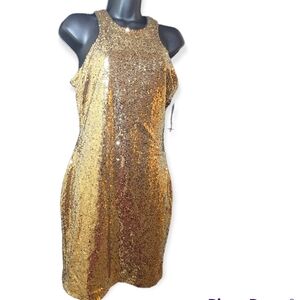 Lulus Gold Sequin Racer Back Sheath Mini Dress Size Medium.